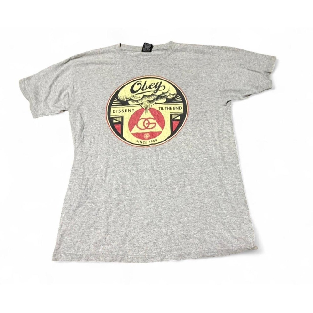 Obey OG Dissent Til The End Graphic T-Shirt Gray Men's Medium Streetwear